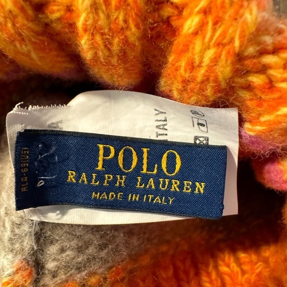 Polo Ralph Lauren Striped Pom-Pom Hat. Beanie pink/orange/gray 100% wool Italy - Picture 4 of 7